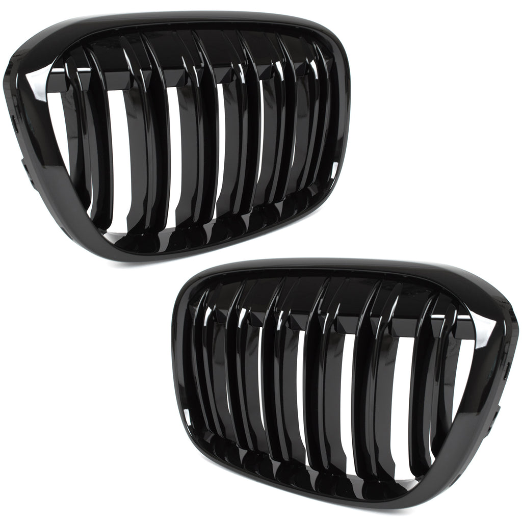 BMW X1 F48 15-19 atrapy między reflektory (nerki) lewa + prawa kpl. BLACK GLOSSY DOUBLE BAR