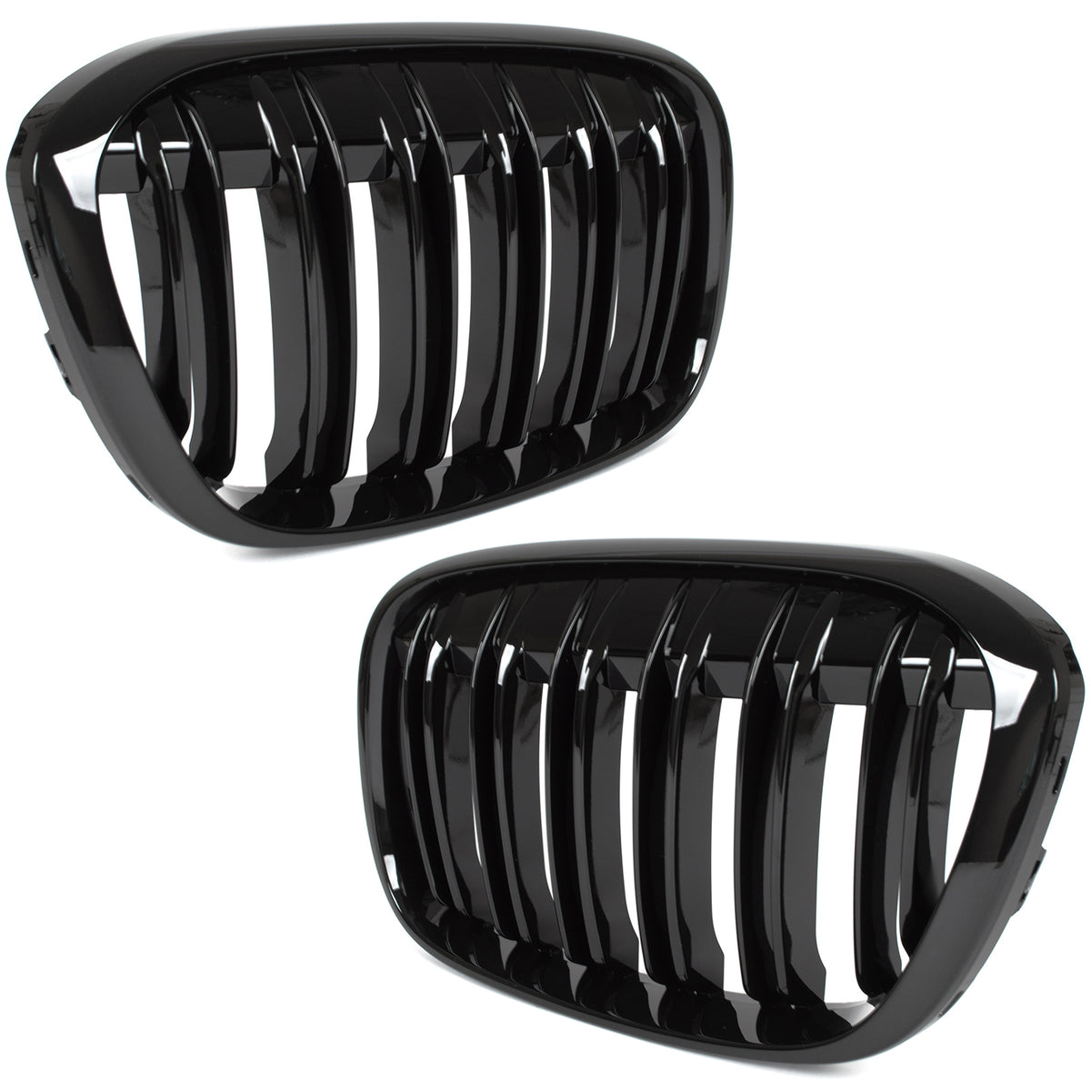 BMW X1 F48 15-19 atrapy między reflektory (nerki) lewa + prawa kpl. BLACK GLOSSY DOUBLE BAR