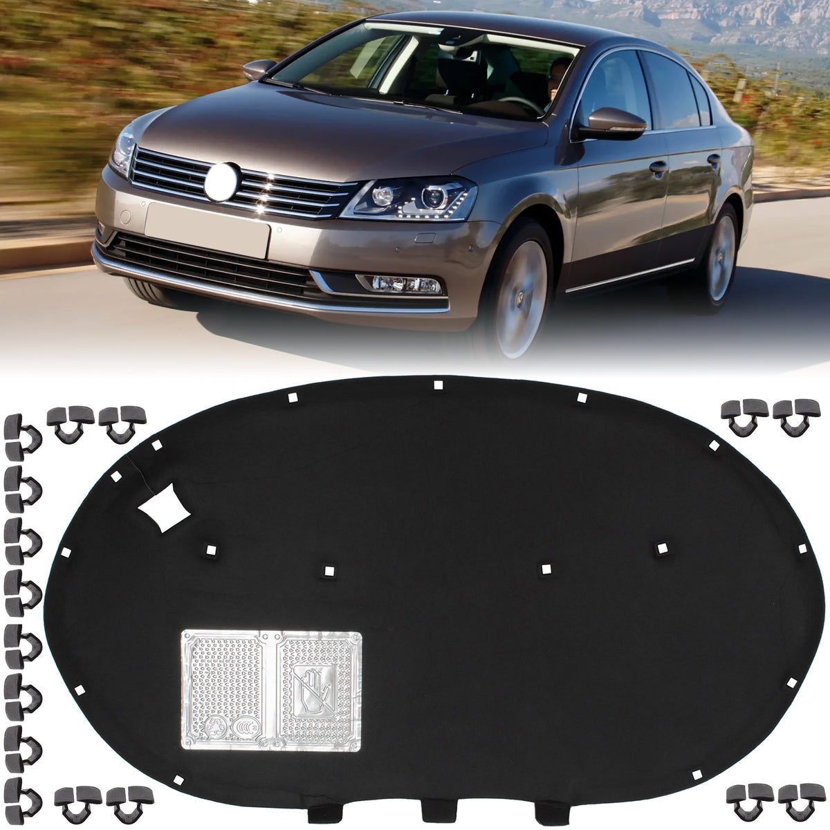 VW Passat B7 10-14 wygłuszenie maski silnika z odpromiennikiem ciepła + 16 SPINEK KPL