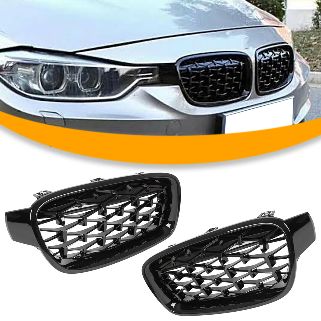 BMW 3 F30 F31 12-19 atrapy między reflektory (nerki) lewa + prawa kpl. FULL BLACK STAR