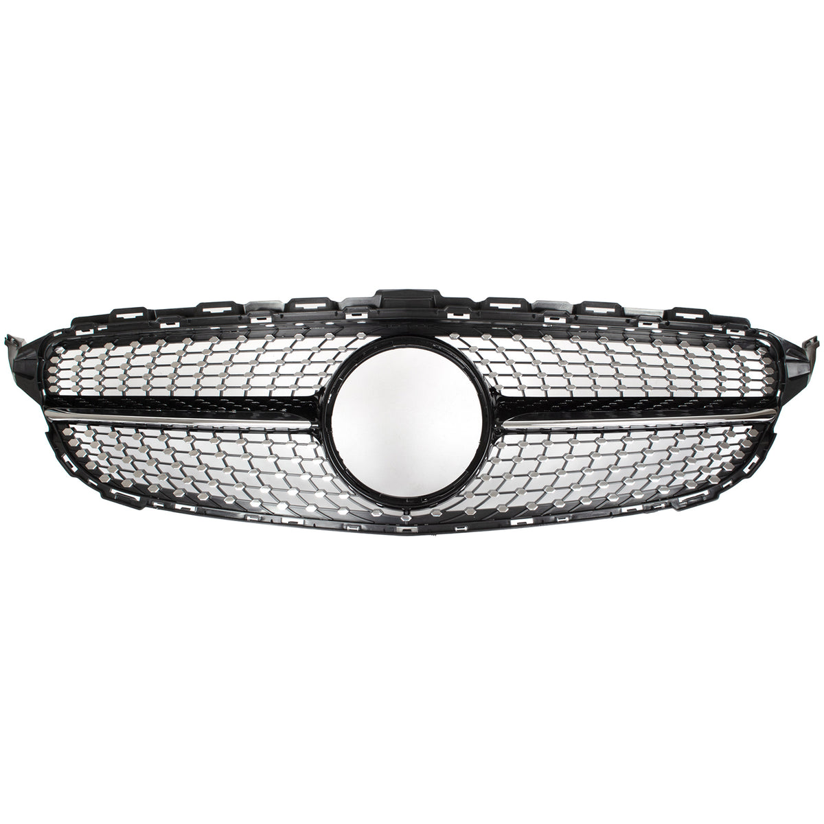 Mercedes C KLASA W205 14-18 atrapa między reflektory (grill) DIAMOND PIANO BLACK + CHROM BEZ OTWORU