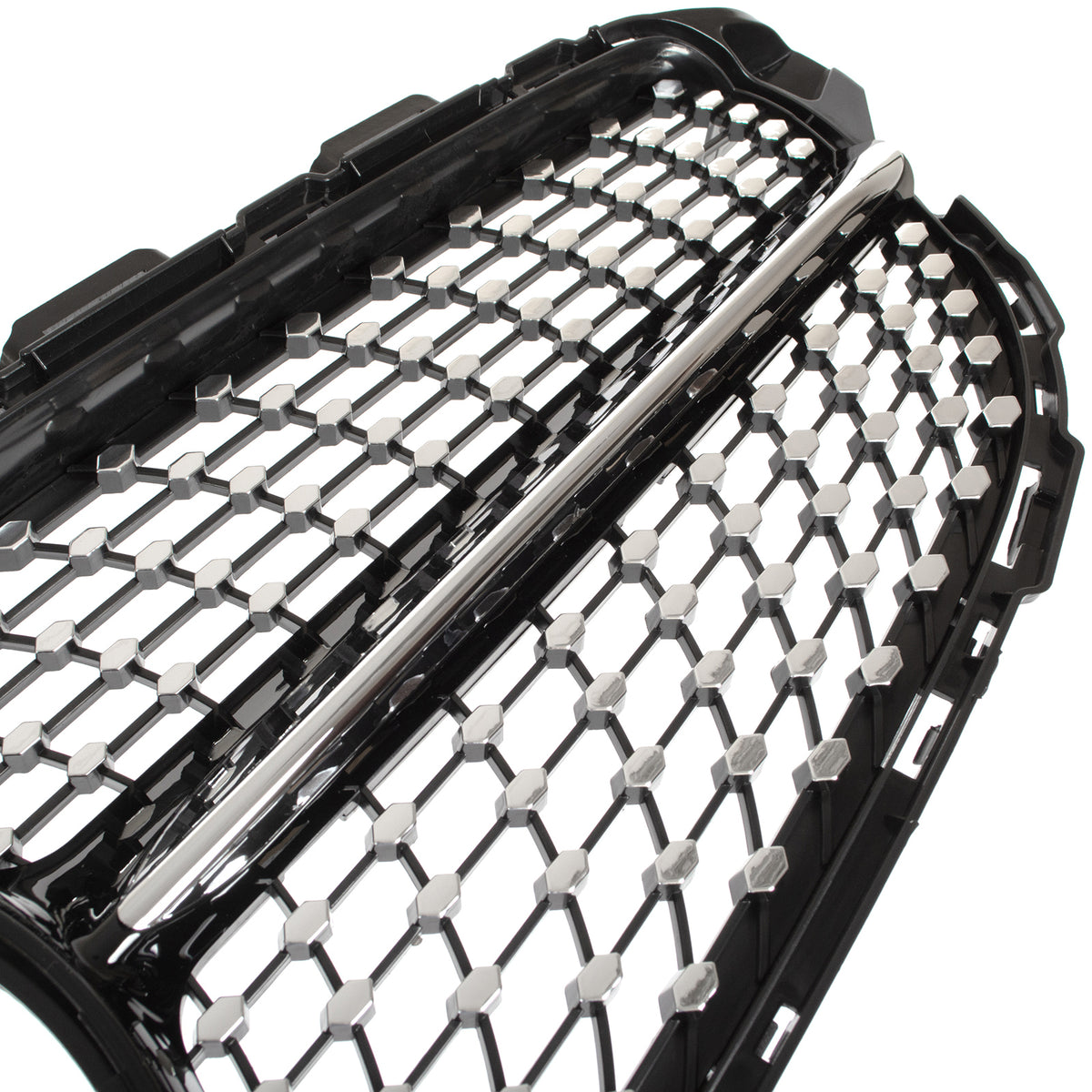 Mercedes C KLASA W205 14-18 atrapa między reflektory (grill) DIAMOND PIANO BLACK + CHROM BEZ OTWORU